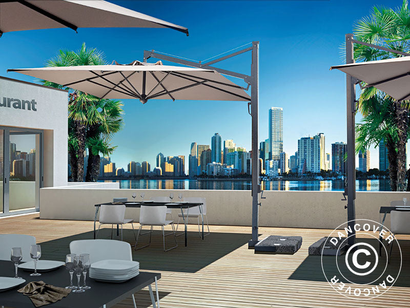 Frihängande parasoll Galileo Dark, 3,5x3,5m, Naturfärgat