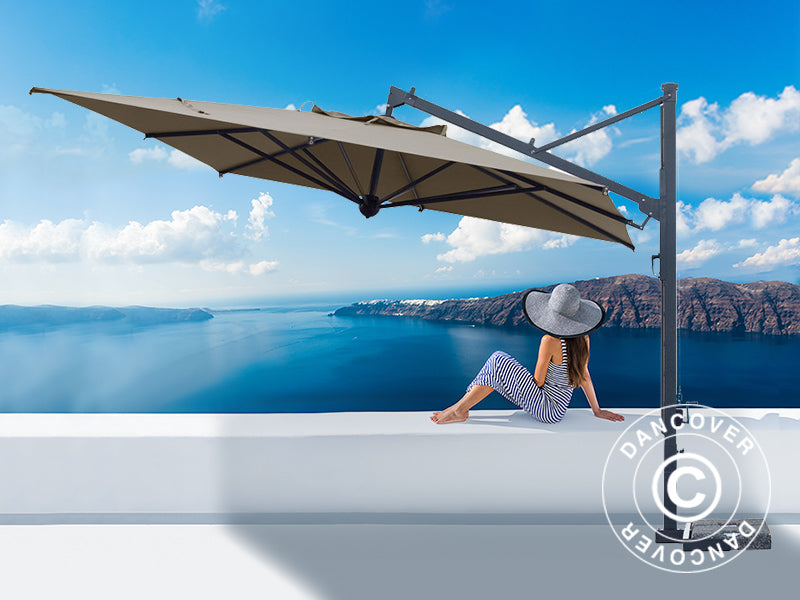 Frihängande parasoll Galileo Dark, 3,5x3,5m, Grå taupe