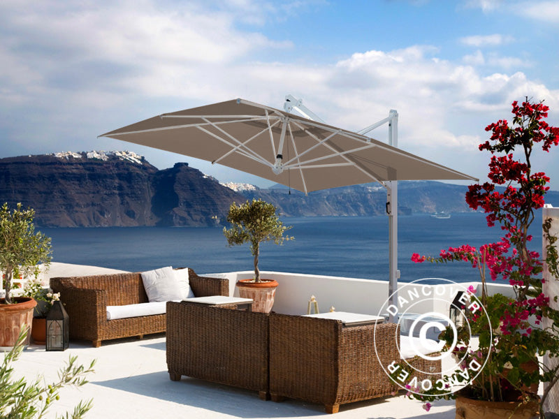 Frihängande parasoll Galileo White, 3x3m, Grå taupe