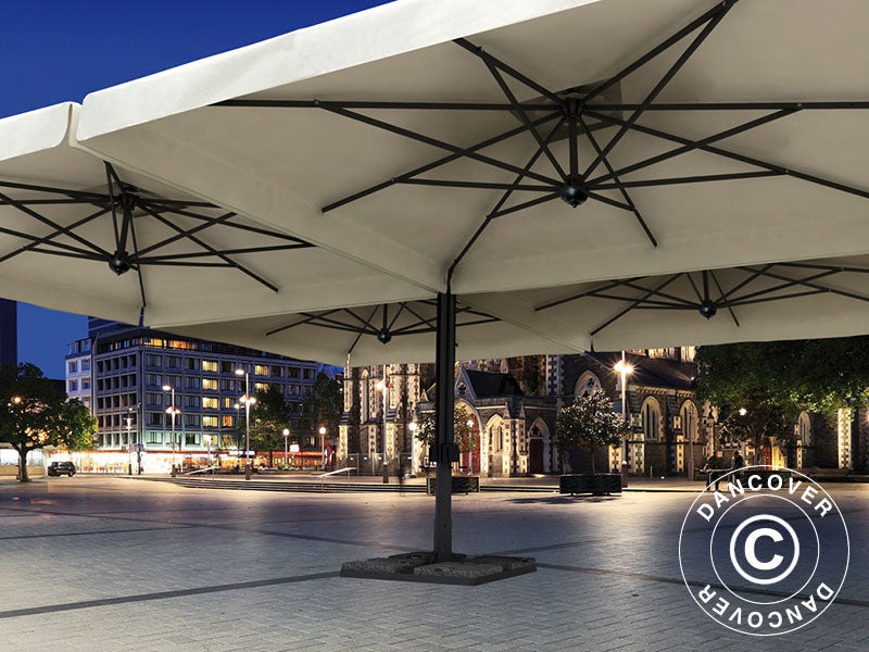 Frihängande parasoll Alu Poker med kant, 4-dubbelt, 6x6m, Naturfärgat