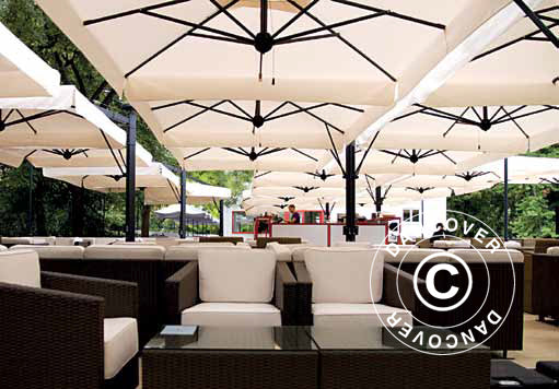 Frihängande parasoll Alu Poker med kant, 4-dubbelt, 6x6m, Naturfärgat