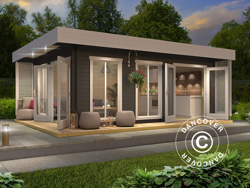 Stuga i trä Vienna, 5,7x3,8x2,45m, 40mm, Mörkgrå