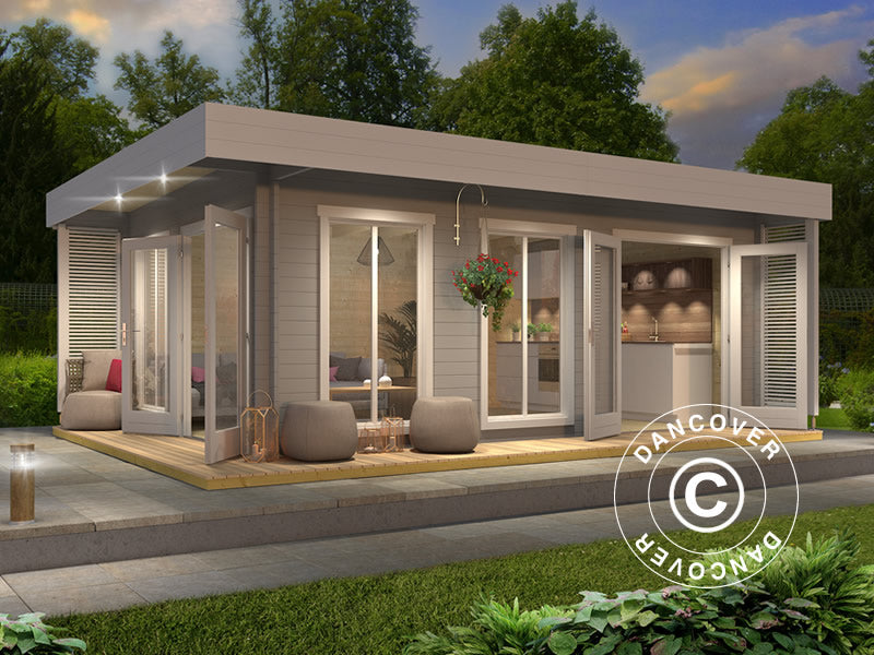 Stuga i trä Vienna, 5,7x3,8x2,45m, 40mm, Ljusgrå