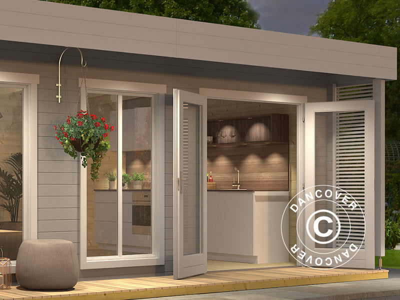 Stuga i trä Vienna, 5,7x3,8x2,45m, 40mm, Ljusgrå