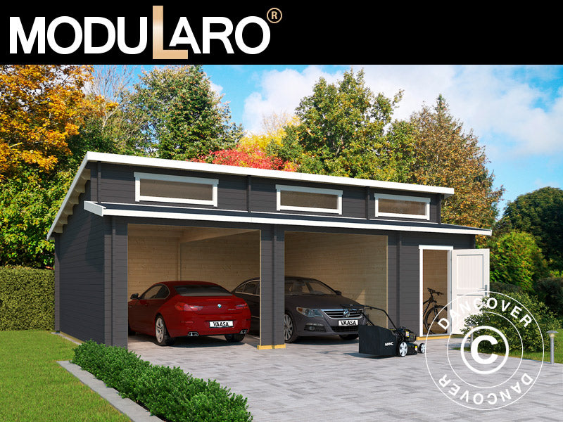 Dubbelgarage, carport i trä Vaasa, 7,8x5,2x3,21m, 44mm, Mörkgrå