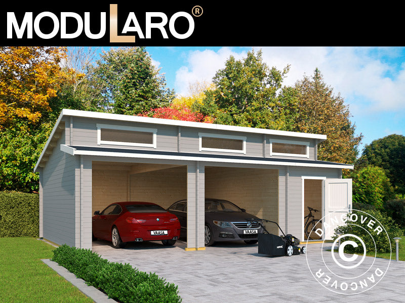Dubbelgarage, carport i trä Vaasa, 7,8x5,2x3,21m, 44mm, Ljusgrå