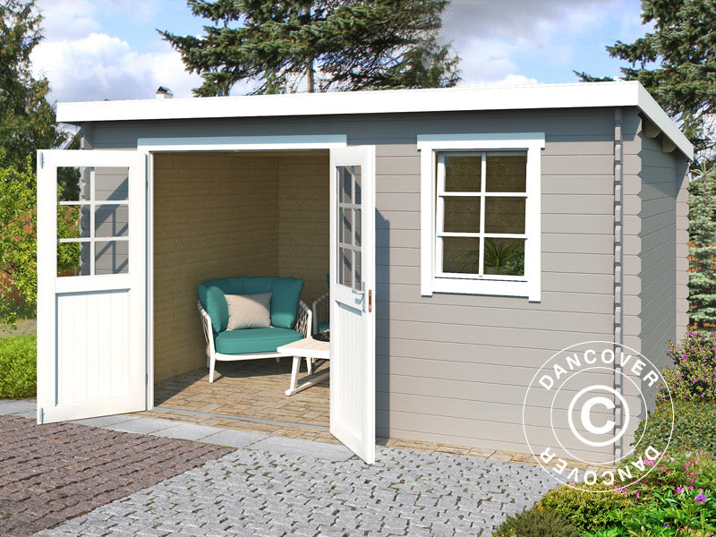 Redskapsbod i trä Asker 3,8x2,75x2,11m, 28mm, 10,09m², Ljusgrå