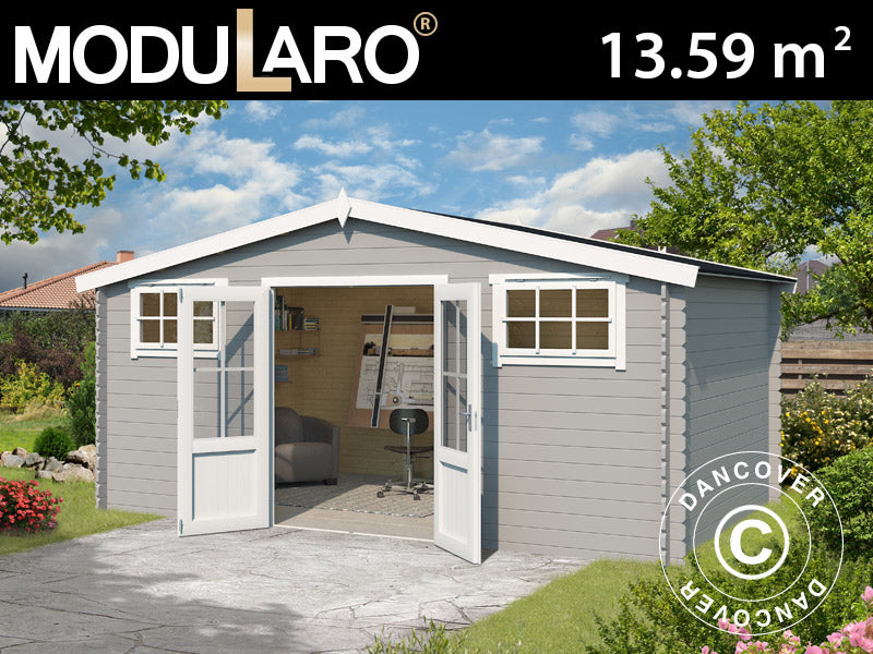 Redskapsbod, stuga i trä Sandvika 4,8x2,92x2,45m, 28mm, 13,59m², Ljusgrå