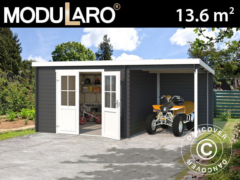 Redskapsbod i trä Tartu med överhäng 4,81x2,92x2,11m, 28mm, Mörkgrå