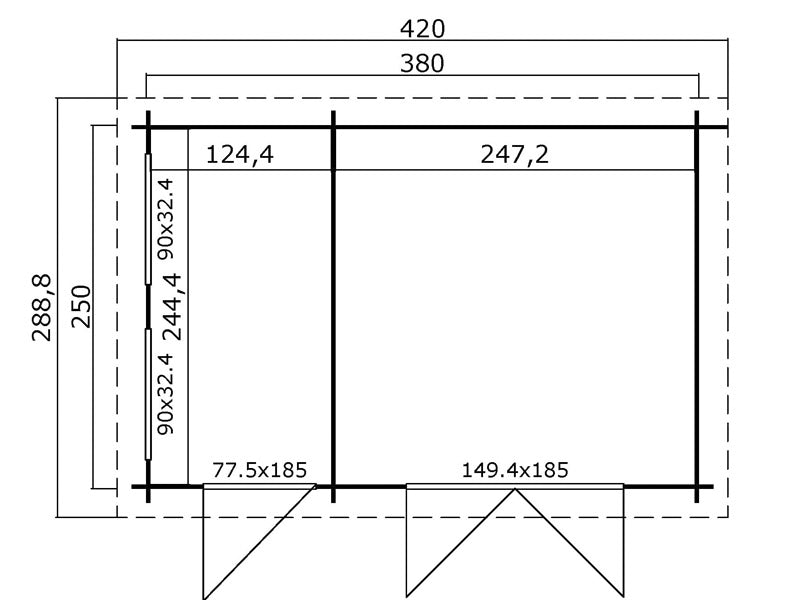 Redskapsbod i trä Narva 3,8x2,5x2,39m, 28mm, 9,3m², Ljusgrå