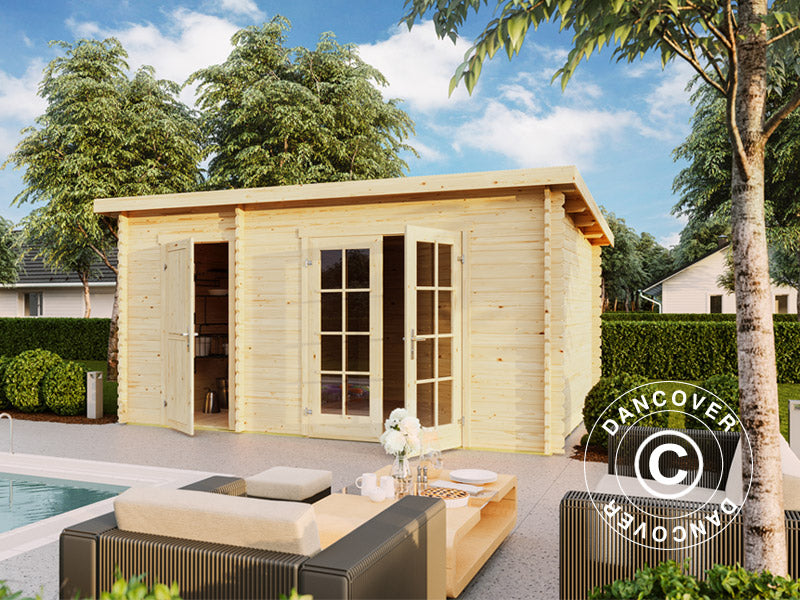 Redskapsbod, stuga i trä Riga 4,25x2,8x2,22m, 34mm, 11,3m², Naturlig