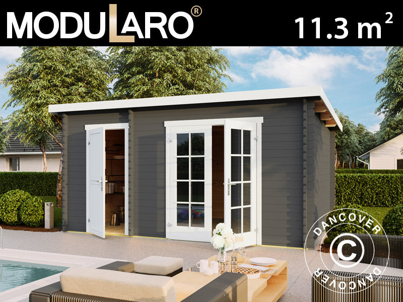 Redskapsbod, stuga i trä Riga 4,25x2,8x2,22m, 34mm, 11,3m², Mörkgrå