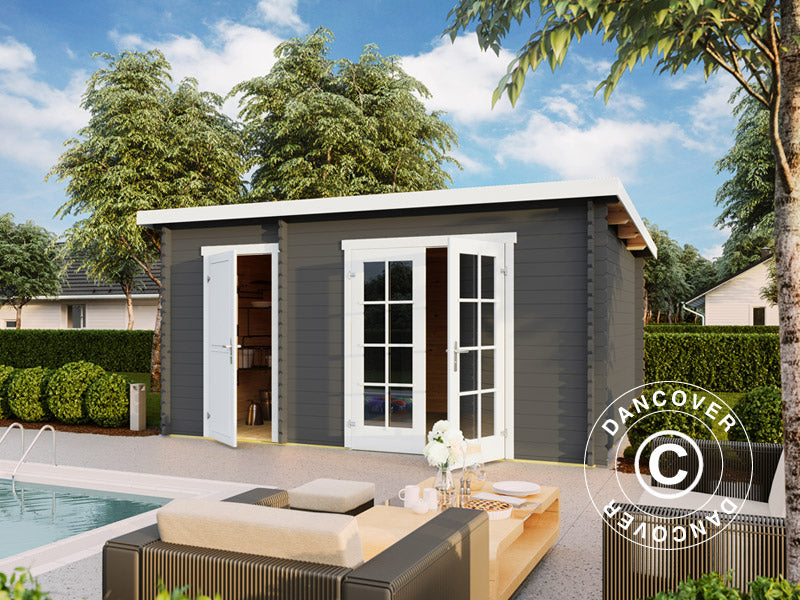 Redskapsbod, stuga i trä Riga 4,25x2,8x2,22m, 34mm, 11,3m², Mörkgrå