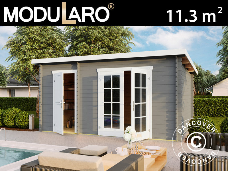 Redskapsbod, stuga i trä Riga 4,25x2,8x2,22m, 34mm, 11,3m², Ljusgrå