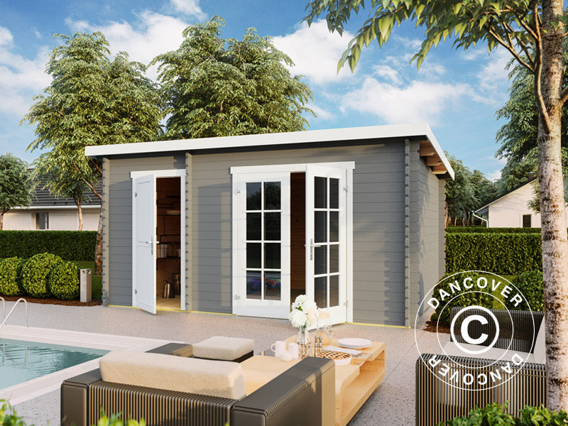 Redskapsbod, stuga i trä Riga 4,25x2,8x2,22m, 34mm, 11,3m², Ljusgrå