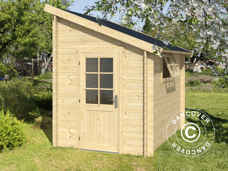 Redskapsbod mot vägg i trä Vanda 1,8x2,75x2,68m, 28mm, 4,7m², Naturlig