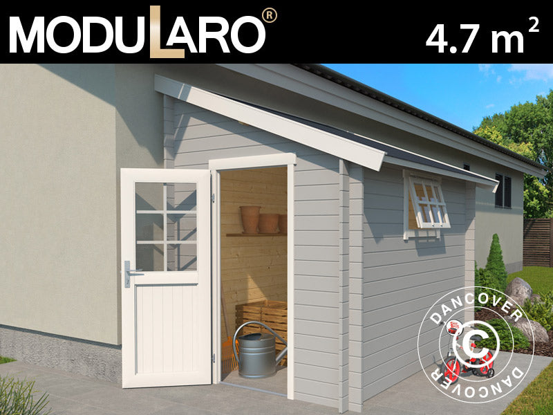 Redskapsbod mot vägg  i trä Vanda 1,8x2,75x2,68m, 28mm, 4,7m², Ljusgrå