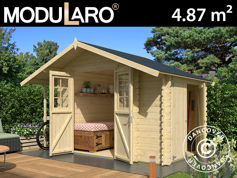 Redskapsbod Moss m/överhäng, 3,2x2x2,28m, 19mm, 4,87m², Natur