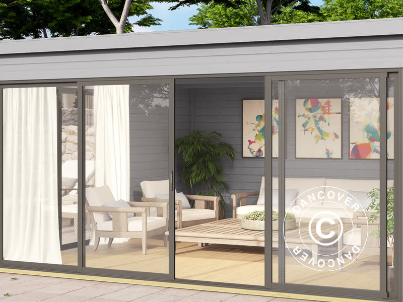 Stuga i trä Geneva, 4,18x4,18x2,39m, 44mm, Ljusgrå