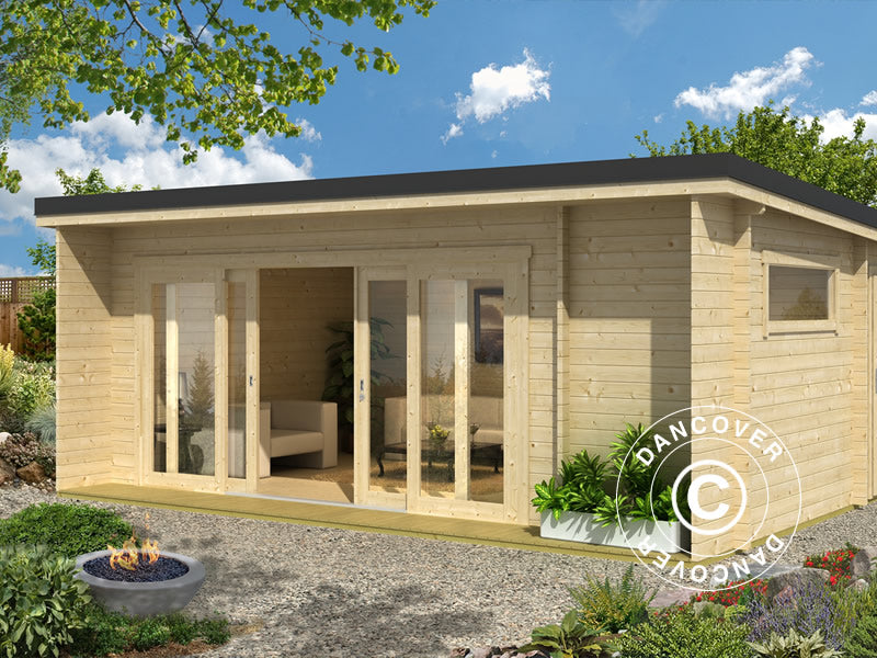 Stuga i trä Milano, 6,08x3,90x2,45m, 44mm, Naturlig