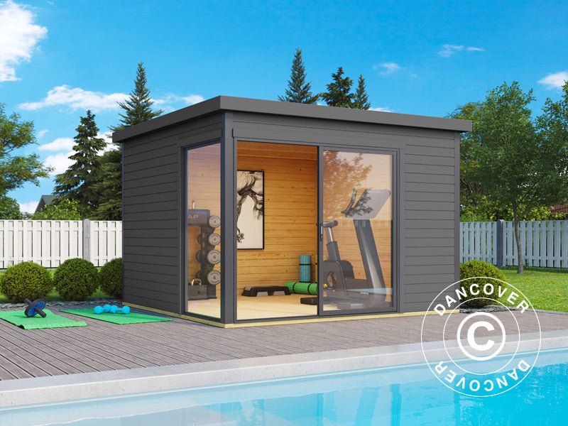 Stuga i trä Set Geneva, 3x3x2,39m, 44mm, Mörkgrå