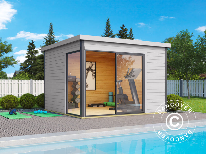 Stuga i trä Set Geneva, 3x3x2,39m, 44mm, Ljusgrå