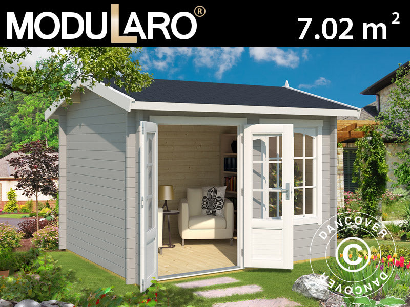 Stuga i trä Stavanger 3x2,5x2,45m, 44mm, Ljusgrå