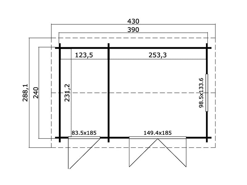 Stuga i trä med bod Maardu 3,9x2,4x2,51m, 44mm, Mörkgrå