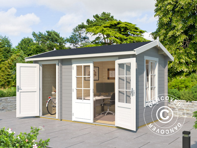 Stuga i trä med bod Maardu 3,9x2,4x2,51m, 44mm, Ljusgrå