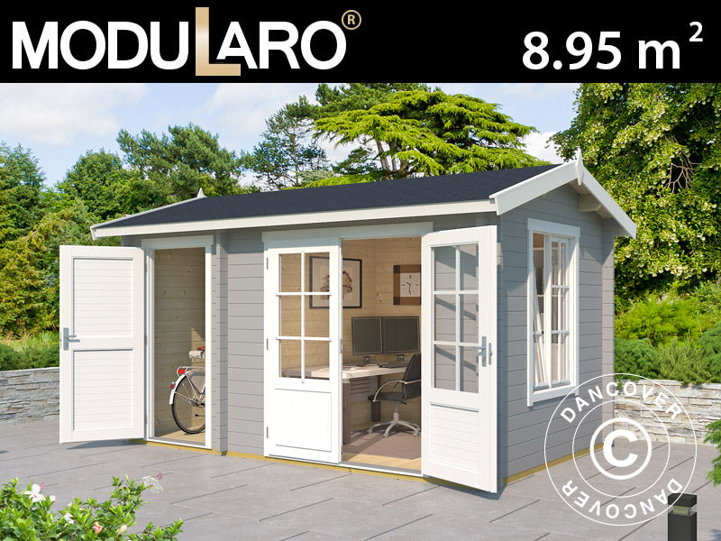 Stuga i trä med bod Maardu 3,9x2,4x2,51m, 44mm, Ljusgrå