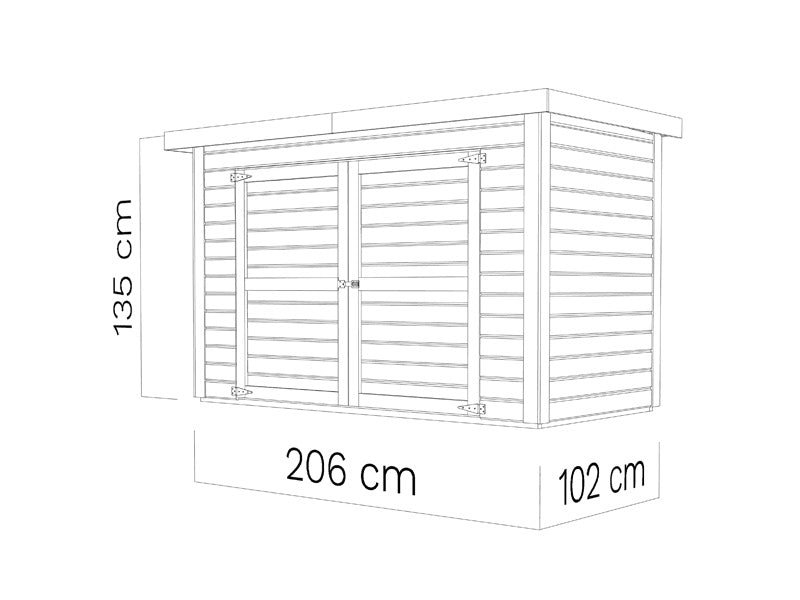 Bertilo redskapsbod i trä Wallstore Velo, 2,06x1,02x1,35m, 2,1m², Naturlig