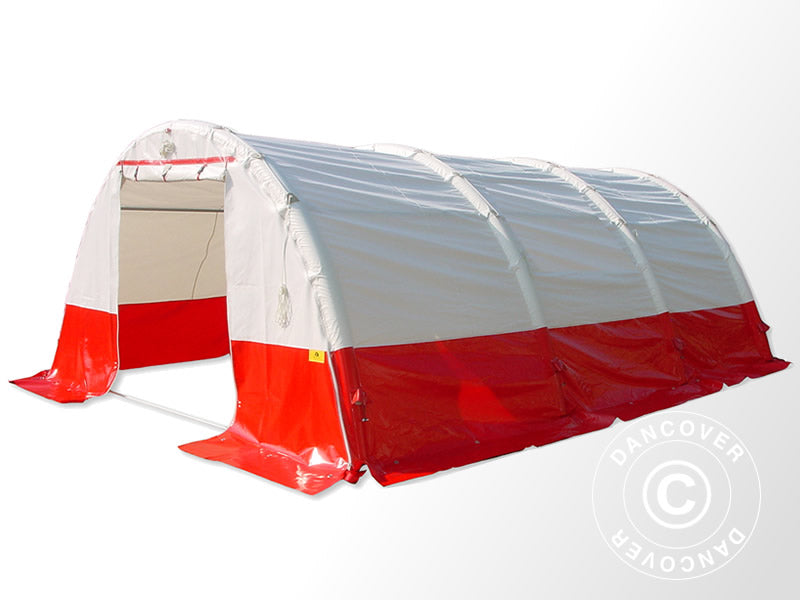 Uppblåsbart Medicinskt & Nödsituationstält Bågformat FleXshelter PRO, 5,5x4m, Vit/Röd